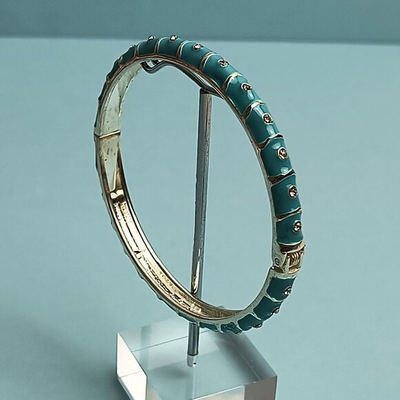 NORDSTROM Sequin Enamel Hinge Bangle Bracelet Clamper Turquoise Silver Tone - Picture 2 of 7